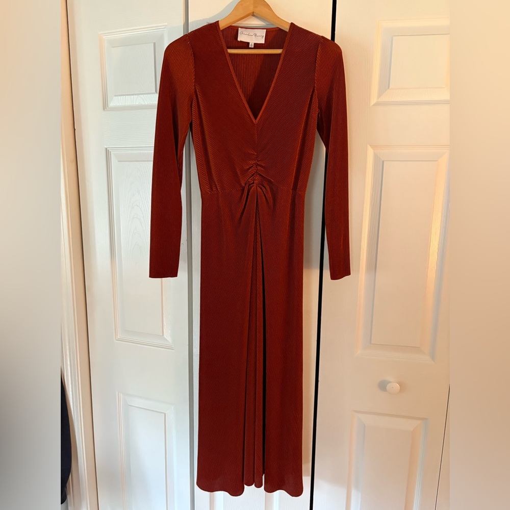 Charles Henry Rust Long Sleeve Dress